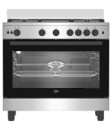 Beko Cooker, 90*60 cm, 5 Burners, Full Safety, Cast Iron Holders, Touch Control Screen, 2 Fans, Black, BGGR 11225 GB