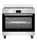 Beko Gas Cooker 90 cm 5 Burners Fan Digital Display Cast Iron Holders Stainless Steel - Black BGGR11225GX 