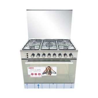 Fresh 5-burner gas cooker, 60*90cm Jumbo Plus, with fan, stainless steel, 2 knobs, code 21935