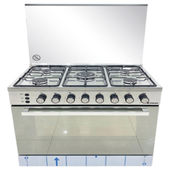 Fresh 5-burner gas cooker, 60*90cm, Jumbo Plus, fan, silver finish, stainless steel surface, 2 safety switches, code 21938